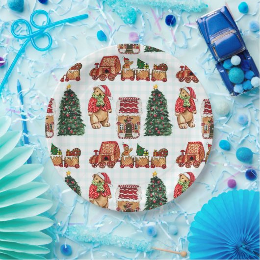 Whimsical christmas pattern with bears, trees, and pappteller (Party)