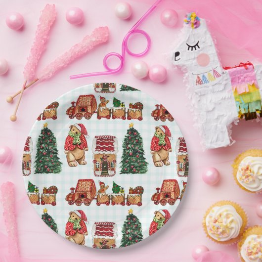 Whimsical christmas pattern with bears, trees, and pappteller (Party)