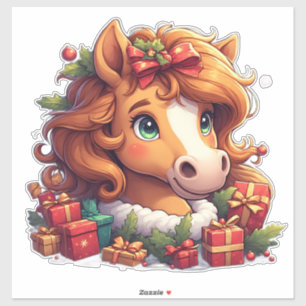 Whimsical-Christmas-Pferdporträt Aufkleber