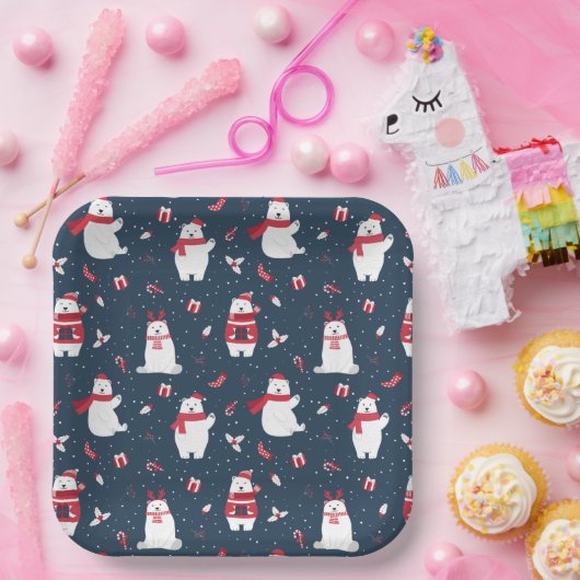 Whimsical Christmas Polar Bears ID850 Pappteller (Party)