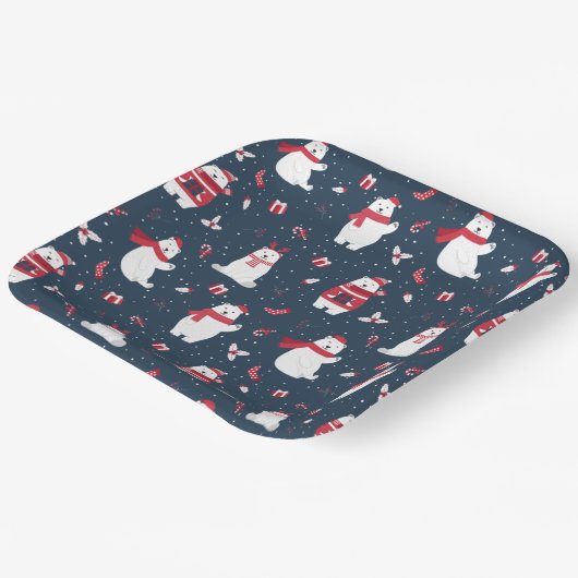 Whimsical Christmas Polar Bears ID850 Pappteller (Gewinkelt)