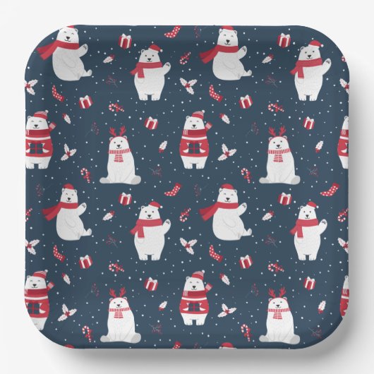 Whimsical Christmas Polar Bears ID850 Pappteller (Vorderseite)