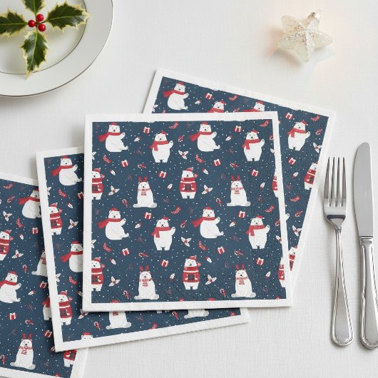 Whimsical Christmas Polar Bears ID850 Serviette