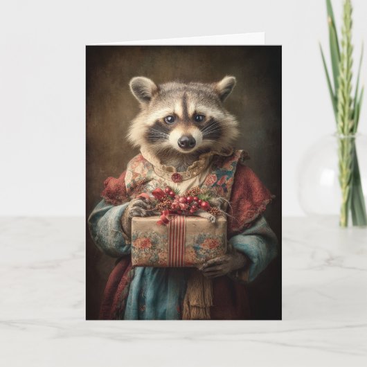 Whimsical Christmas Raccoon Feiertagskarte (Vorderseite)