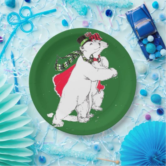 Whimsical Christmas Skaten Polar Bär entworfen Pappteller (Party)