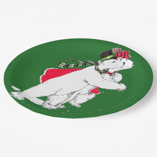 Whimsical Christmas Skaten Polar Bär entworfen Pappteller (Schrägansicht)
