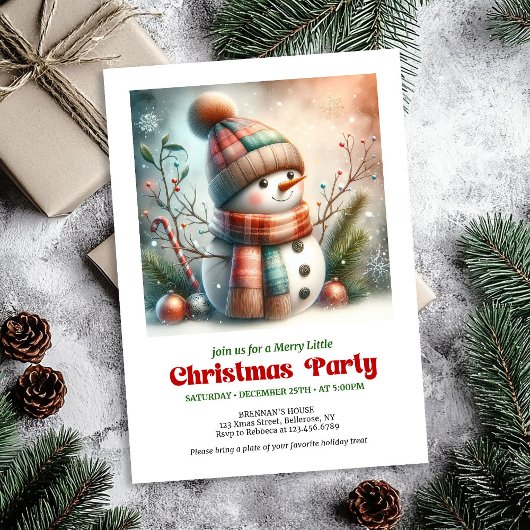 Whimsical Christmas snowman invitation editable  Einladung