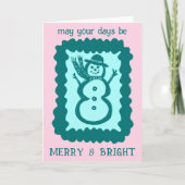 Whimsical Christmas Snowman Merry & Bright Holiday Karte (Vorderseite)