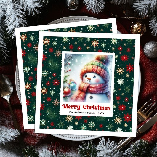 Whimsical Christmas Snowman Napkins Editable Party Serviette
