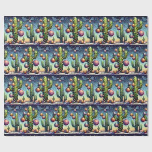 Whimsical Christmas Southwest Saguaro Cactus Geschenkpapier (Flach)