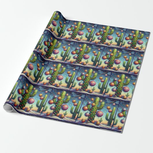 Whimsical Christmas Southwest Saguaro Cactus Geschenkpapier (Ungerollt)