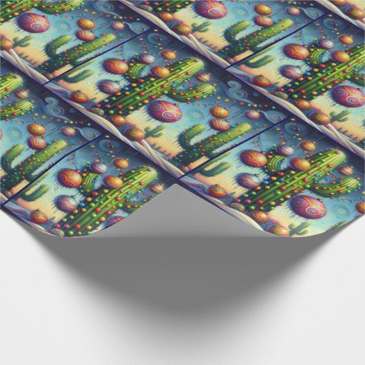 Whimsical Christmas Southwest Saguaro Cactus Geschenkpapier (Ecke)