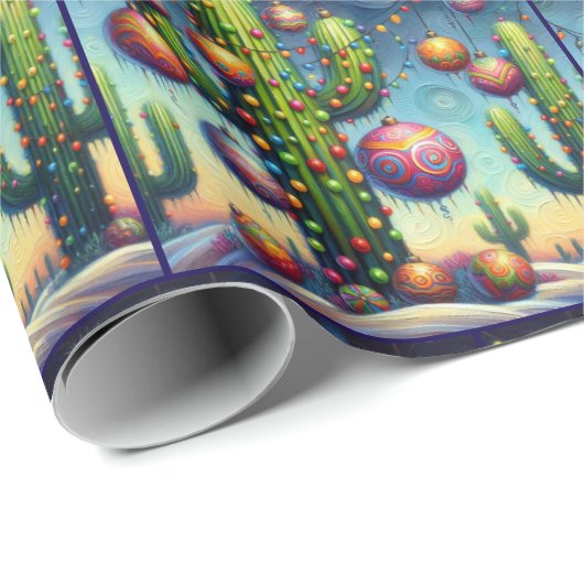 Whimsical Christmas Southwest Saguaro Cactus Geschenkpapier (Rolleneckpunkt)