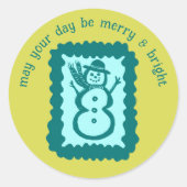 Whimsical Christmas Stamp Cute Custom Merry Bright Runder Aufkleber (Vorderseite)