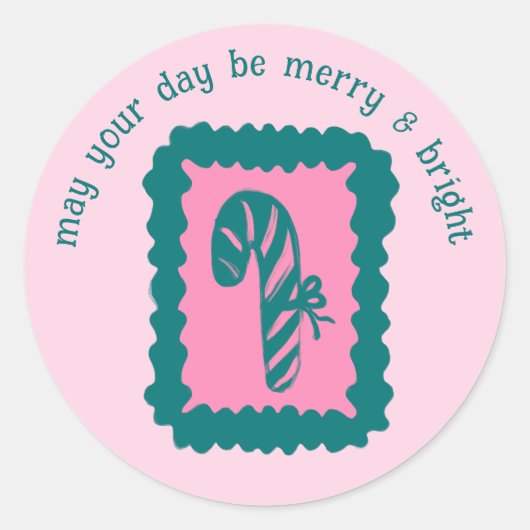 Whimsical Christmas Stamp Cute Custom Merry Bright Runder Aufkleber (Vorderseite)