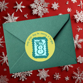 Whimsical Christmas Stamp Cute Custom Merry Bright Runder Aufkleber