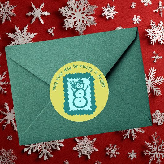 Whimsical Christmas Stamp Cute Custom Merry Bright Runder Aufkleber