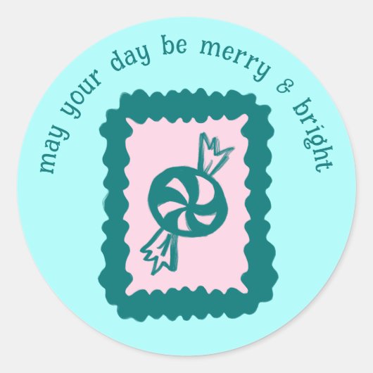 Whimsical Christmas Stamp Cute Custom Merry Bright Runder Aufkleber (Vorderseite)