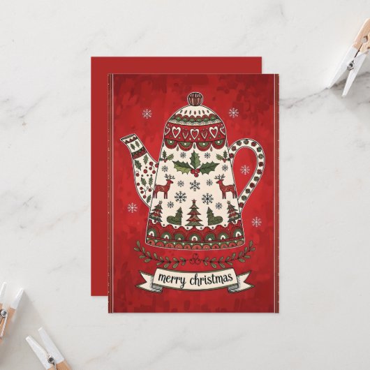 Whimsical Christmas Teapot Karte (Vorderseite/Rückseite Beispiel)
