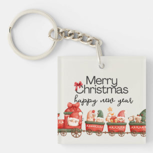Whimsical Christmas Train Card Schlüsselanhänger