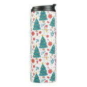 Whimsical Christmas Tree and Snowman Holiday Thermosbecher (Nach links gedreht)