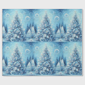 Whimsical Christmas Tree Blue Decoupage Geschenkpapier (Flach)