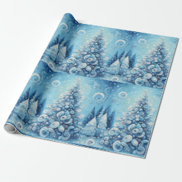 Whimsical Christmas Tree Blue Decoupage Geschenkpapier
