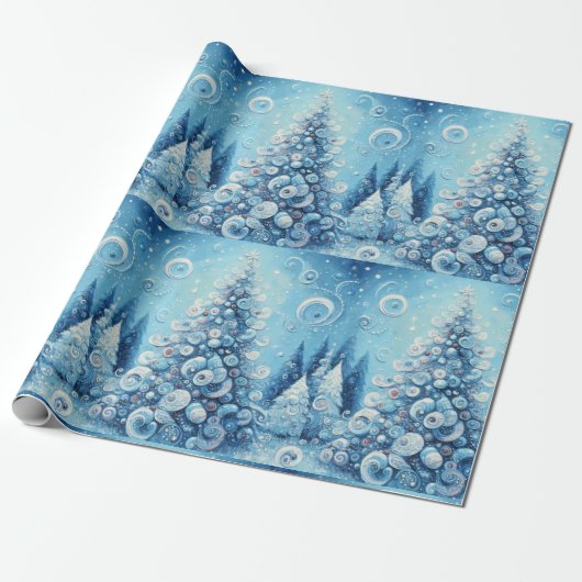 Whimsical Christmas Tree Blue Decoupage Geschenkpapier (Ungerollt)