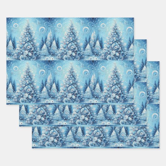 Whimsical Christmas Tree Blue Decoupage Geschenkpapier Set (Set)