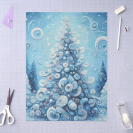 Whimsical Christmas Tree Blue Decoupage Seidenpapier