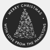 Whimsical Christmas Tree Bows Black Christmas Runder Aufkleber (Vorderseite)