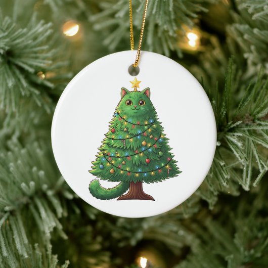 Whimsical Christmas Tree Cat Holiday Keramik Ornament (Baum)