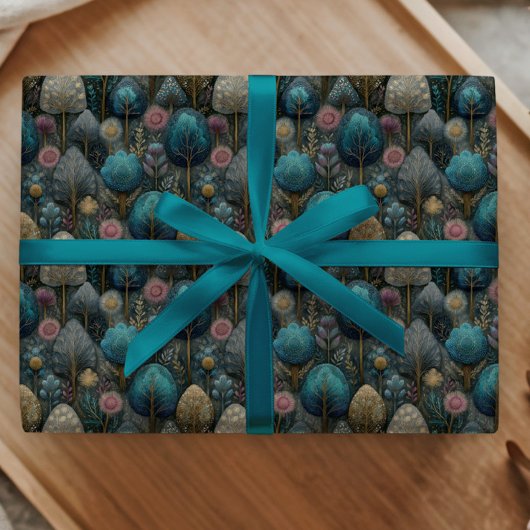 Whimsical Christmas Tree in Blue and Green Gift Geschenkpapier