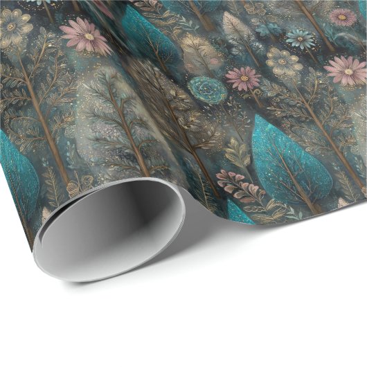 Whimsical Christmas Tree in Silver and Blue Design Geschenkpapier (Rolleneckpunkt)