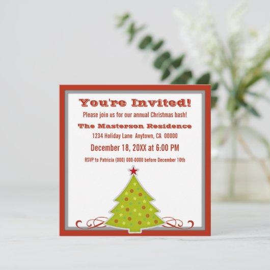 Whimsical Christmas Tree Party Einladung (Stehend Vorderseite)