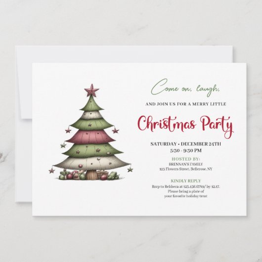 Whimsical Christmas tree playful holiday invite Einladung (Vorderseite)