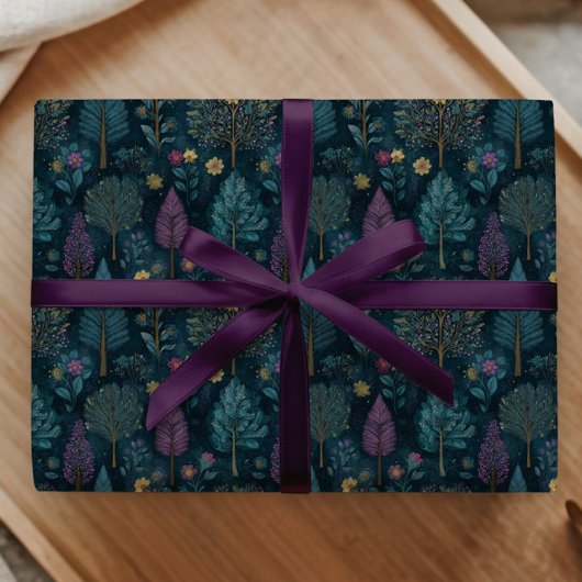 Whimsical Christmas Tree Purple and Teal Pattern Geschenkpapier