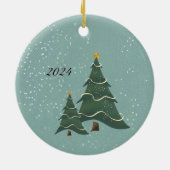 Whimsical Christmas Tree Scene Foto Keramik Ornament (Hinten)
