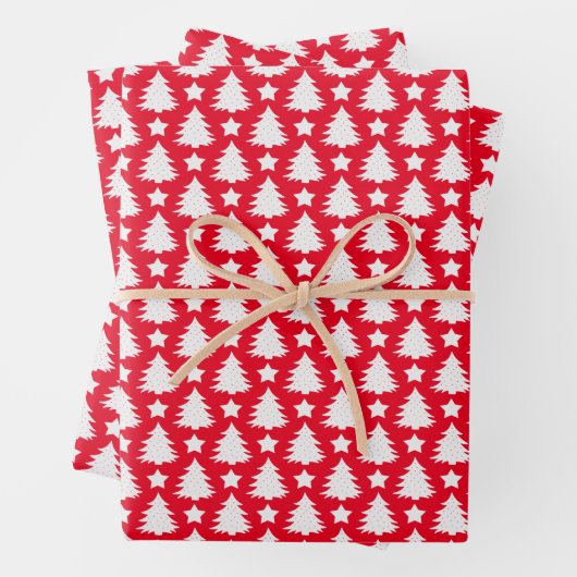 Whimsical Christmas Tree Star Red White Geschenkpapier Set (Beispiel)
