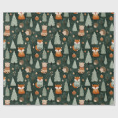 Whimsical Christmas Tree with Red Fox Dark Green Geschenkpapier (Flach)