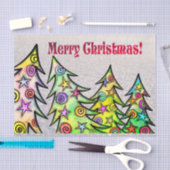 Whimsical Christmas Trees & Birdie Merry Christmas Seidenpapier (Handwerk)