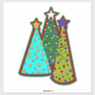Whimsical Christmas Trees Faux Felt Style Aufkleber