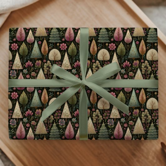Whimsical Christmas Trees in Green and Pink Gift Geschenkpapier