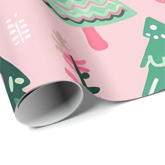 "Whimsical Christmas Trees Pattern" Geschenkpapier (Rolleneckpunkt)