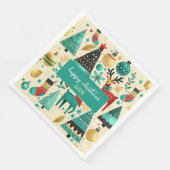 Whimsical Christmas trees & reindeer Serviette (Ecke)