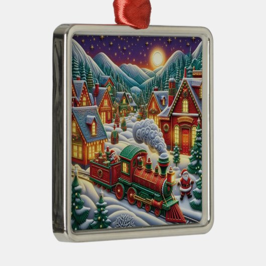 Whimsical Christmas Village Santa & Train Ornament (Rechts)