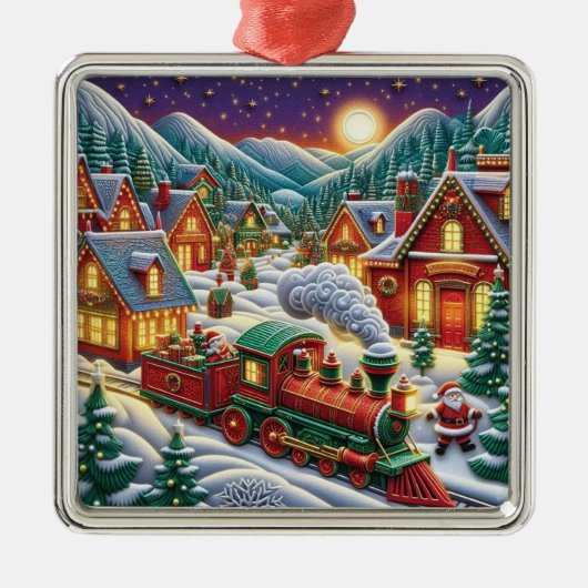 Whimsical Christmas Village Santa & Train Ornament (Vorne)