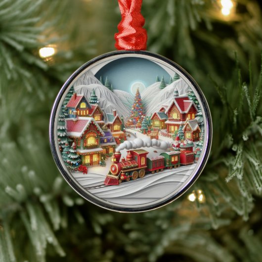 Whimsical Christmas Village with Train Ornament Aus Metall (Baum)