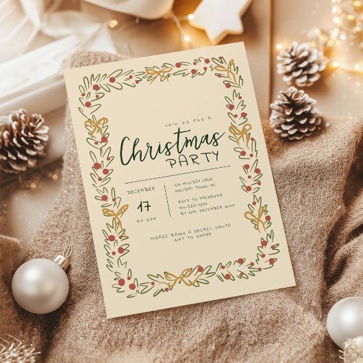 Whimsical Christmas Wreath & Bow Party Invitation Einladung