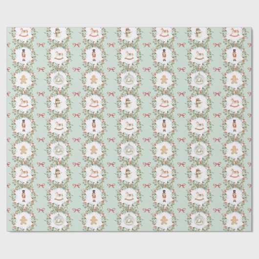 Whimsical Christmas Wreaths and Toys Geschenkpapier (Flach)